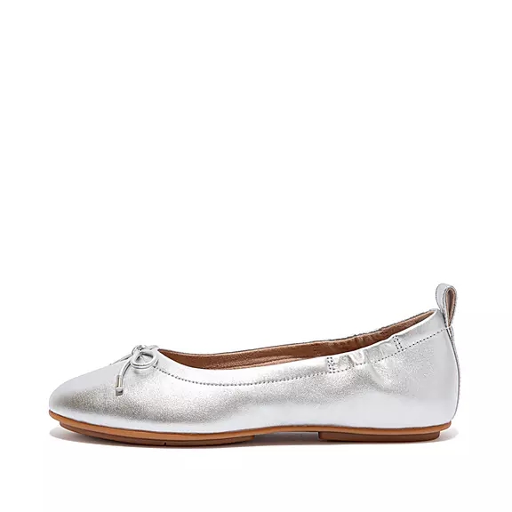 FitFlop ALLEGRO Bow Metallic Leder Ballerinas Damen Silber | 26614228