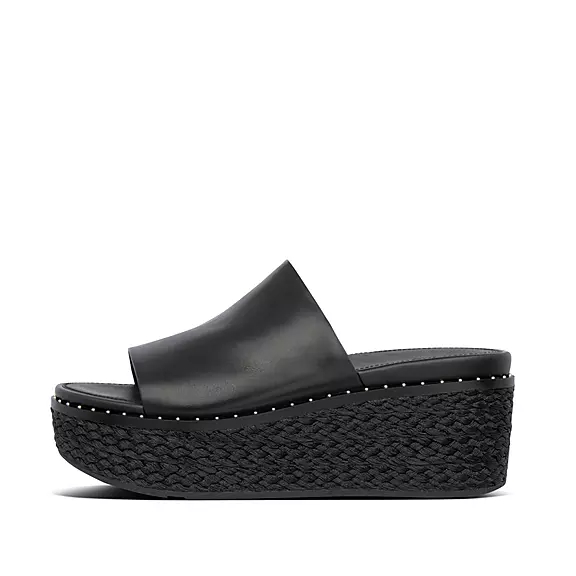 FitFlop ELOISE Espadrilles Leder Wedge Plateau Sandalen Damen Schwarz | 18488405