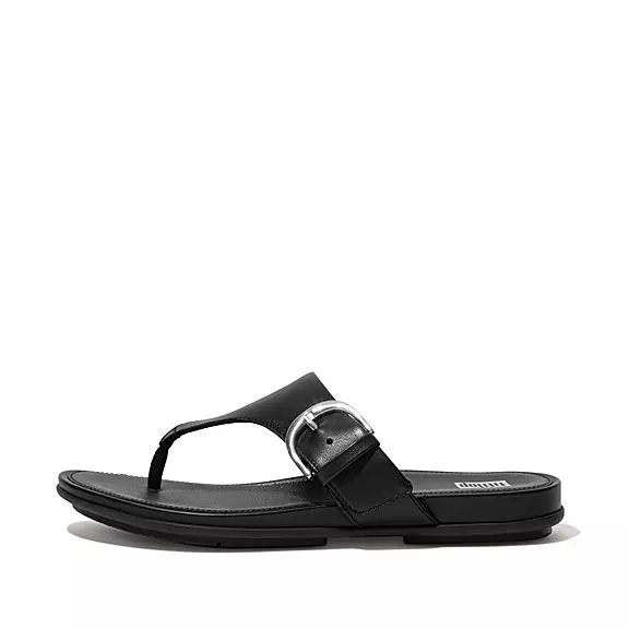 FitFlop GRACIE Schnallen Leder Zehenstegsandalen Damen Schwarz | 22446811