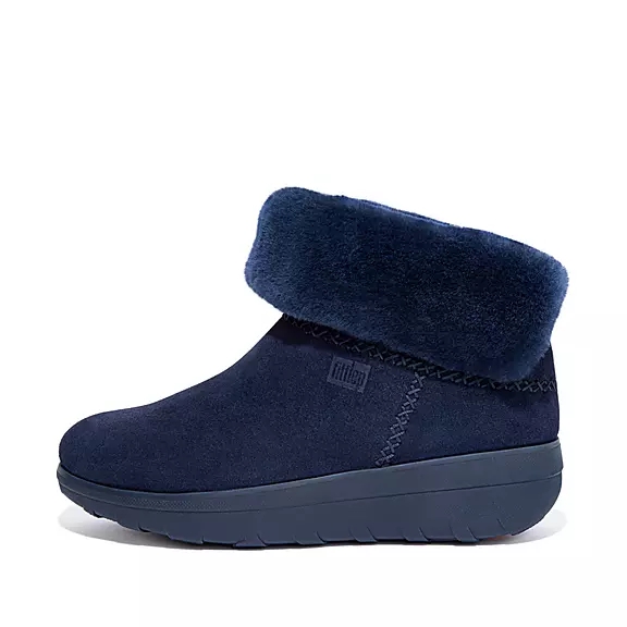 FitFlop MUKLUK SHORTY Shearling-Gefütterte Wildleder Stiefeletten Damen Navy | 56294898