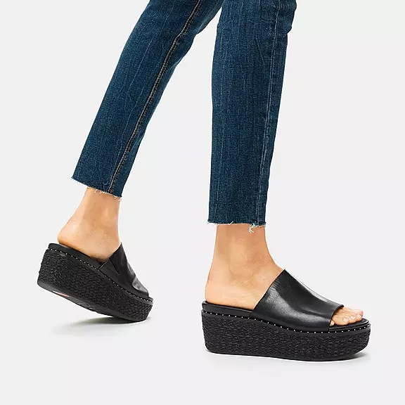 FitFlop ELOISE Espadrilles Leder Wedge Plateau Sandalen Damen Schwarz | 18488405