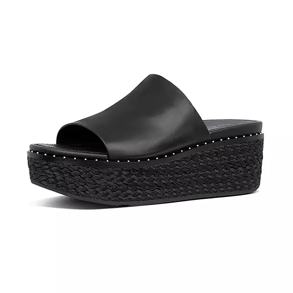 FitFlop ELOISE Espadrilles Leder Wedge Plateau Sandalen Damen Schwarz | 18488405