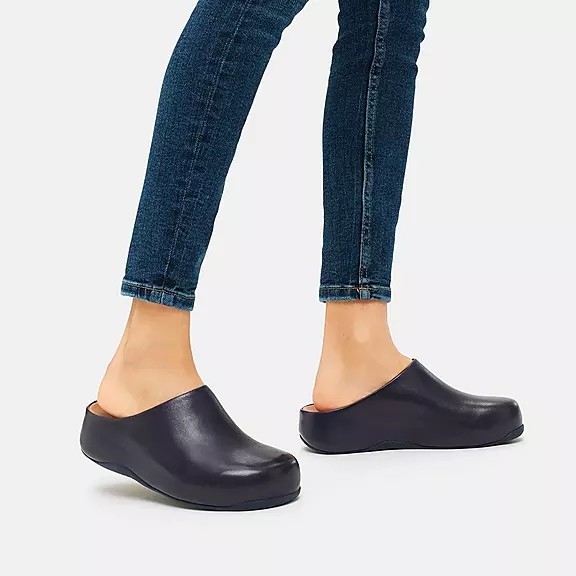 FitFlop SHUV Leder Clogs Damen Navy | 27360261